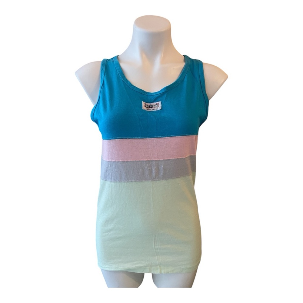 Vintage 80s Striped Sleeveless Color Block Tank Top Cotton Scoop Neckline S/M